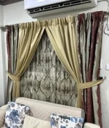 Golden theme drawing room curtains for immediate sale
