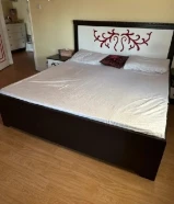 King Size Bed with Stylish Headboard + 2 Side Tables