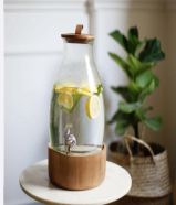 Beverage Cold Drink Dispenser with Wood Base & Lid - Glass Jug